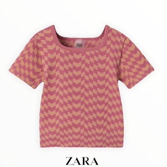 ZARA Kids | Pink | RIBBED CHECK SEAMLESS TOP - Picture 2 of 7
